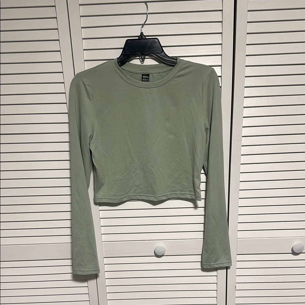 Women's Long Sleeve Crop Top - Sage Green